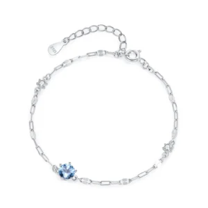 Exquisite Sea Blue Zircon Chain Bracelet 925 Sterling Silver