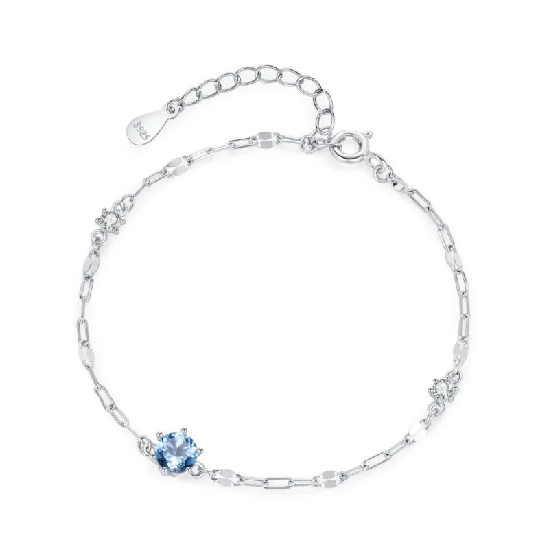 Exquisite Sea Blue Zircon Chain Bracelet 925 Sterling Silver