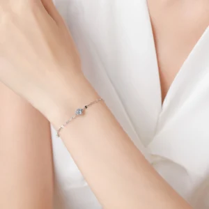 Exquisite Sea Blue Zircon Chain Bracelet 925 Sterling Silver