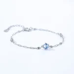 Exquisite Sea Blue Zircon Chain Bracelet 925 Sterling Silver