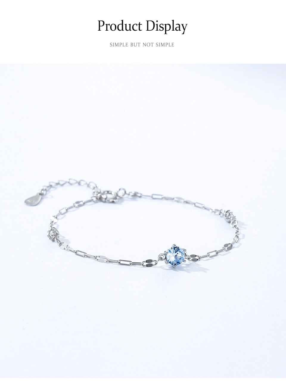 Exquisite Sea Blue Zircon Chain Bracelet 925 Sterling Silver
