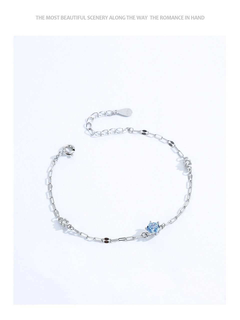 Exquisite Sea Blue Zircon Chain Bracelet 925 Sterling Silver