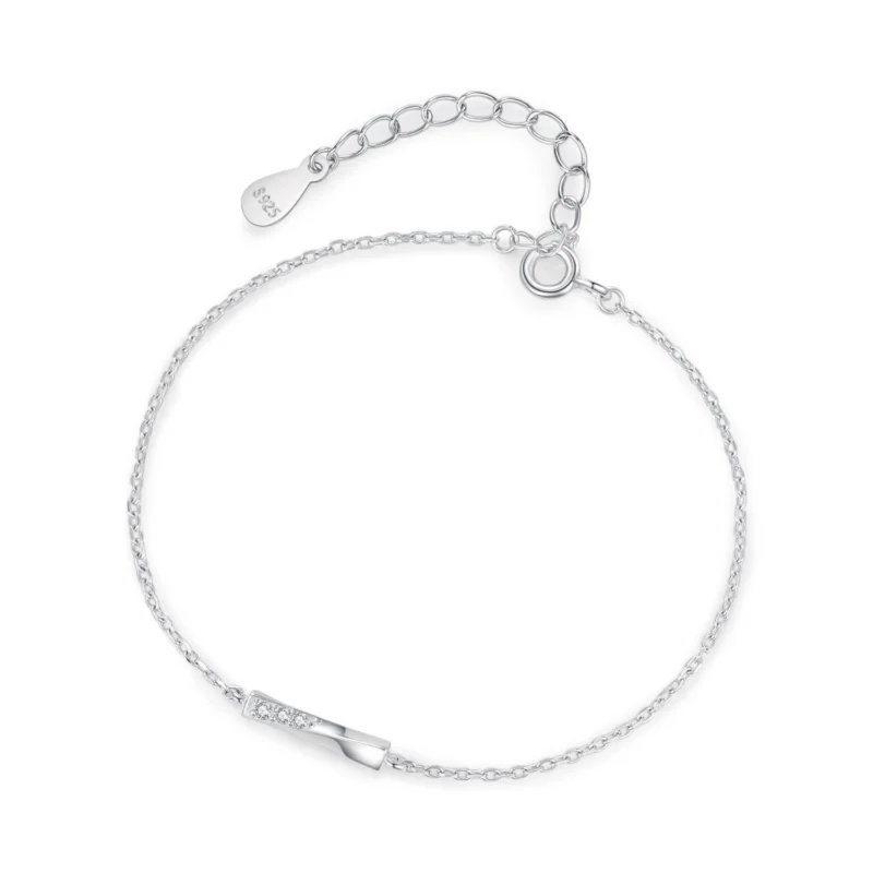 Simple Rectangle Chain Bracelet 925 Sterling Silver