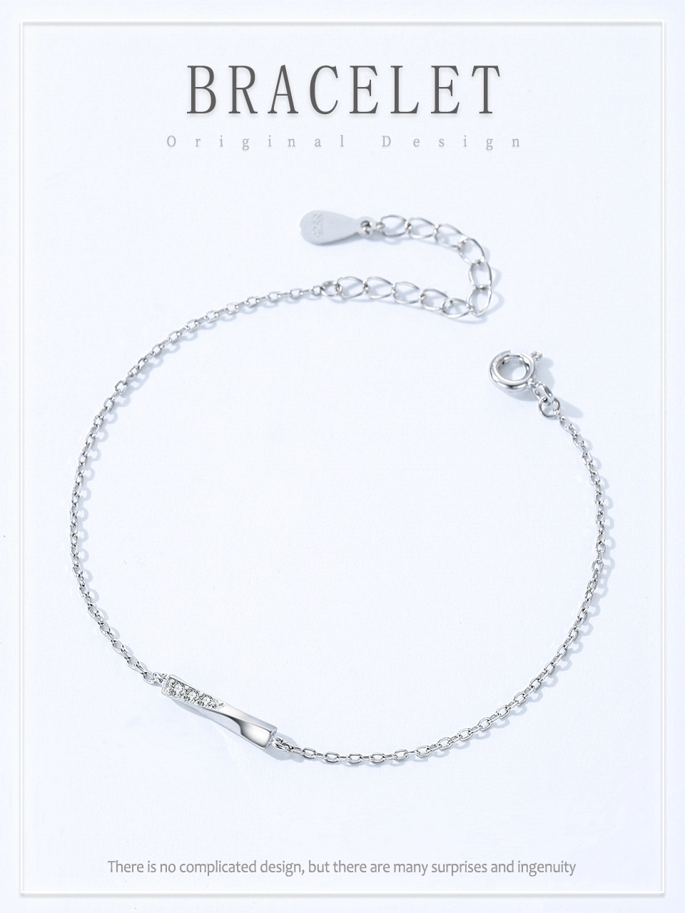 Simple Rectangle Chain Bracelet 925 Sterling Silver