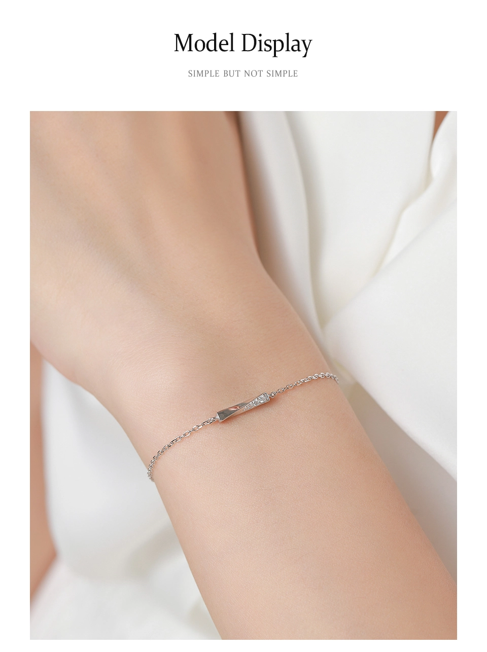 Simple Rectangle Chain Bracelet 925 Sterling Silver