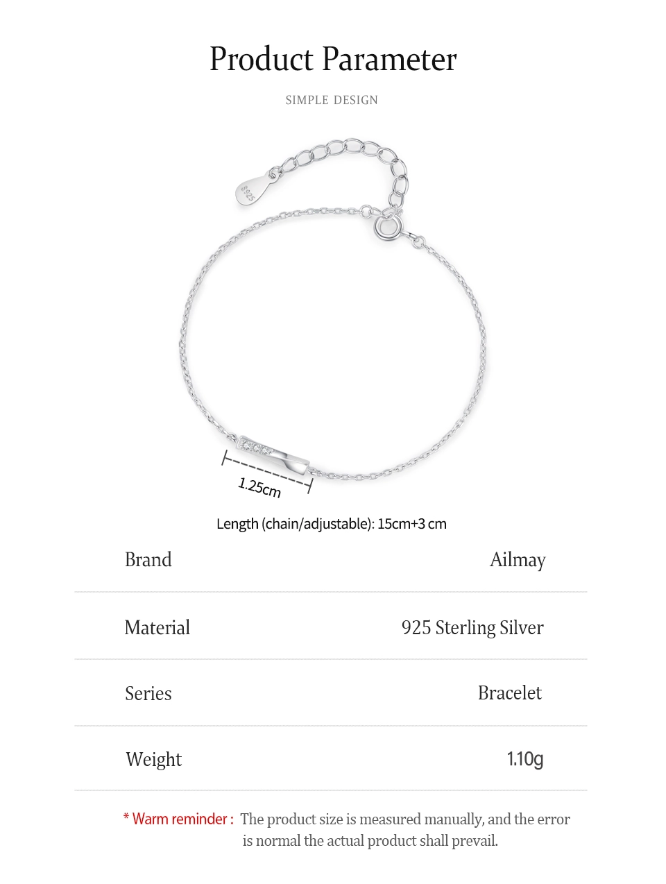Simple Rectangle Chain Bracelet 925 Sterling Silver
