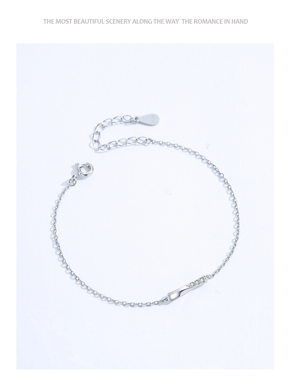 Simple Rectangle Chain Bracelet 925 Sterling Silver