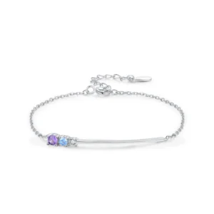 Colored Zircon Line Design Chain Bracelet 925 Sterling Silver