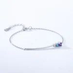 Colored Zircon Line Design Chain Bracelet 925 Sterling Silver