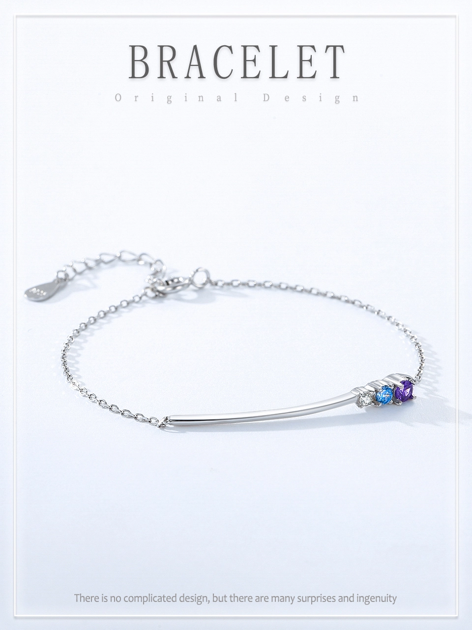 Colored Zircon Line Design Chain Bracelet 925 Sterling Silver