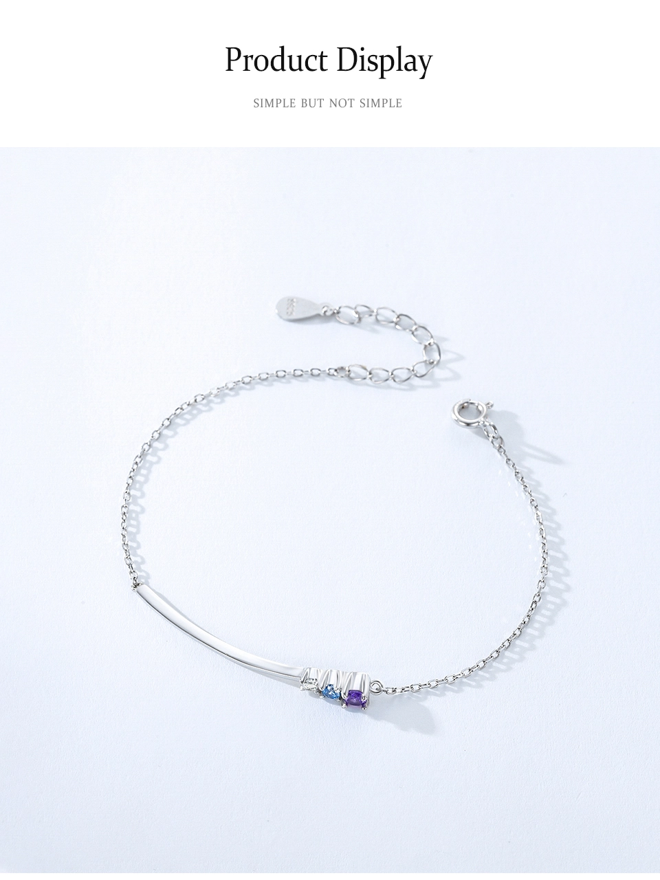 Colored Zircon Line Design Chain Bracelet 925 Sterling Silver