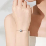 Vintage Round White Black Zircon Chain Bracelet 925 Sterling Silver