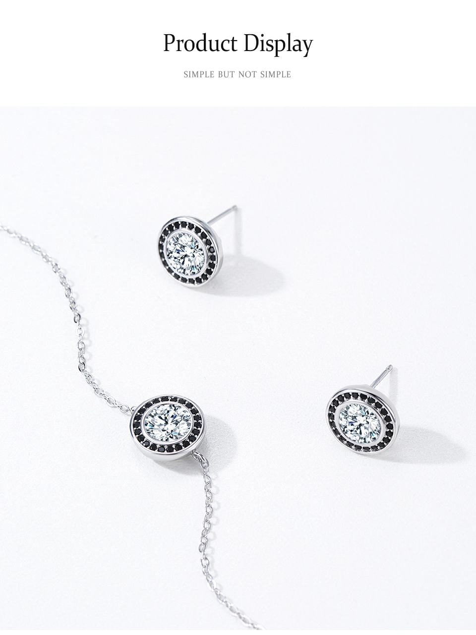 Vintage Round White Black Zircon Chain Bracelet 925 Sterling Silver