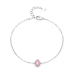 Romantic Pink Water Droplet Shaped Zircon Chain Bracelet 925 Sterling Silver