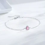 Romantic Pink Water Droplet Shaped Zircon Chain Bracelet 925 Sterling Silver