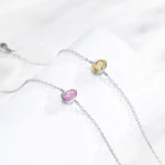 Romantic Pink Water Droplet Shaped Zircon Chain Bracelet 925 Sterling Silver