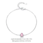 Romantic Pink Water Droplet Shaped Zircon Chain Bracelet 925 Sterling Silver