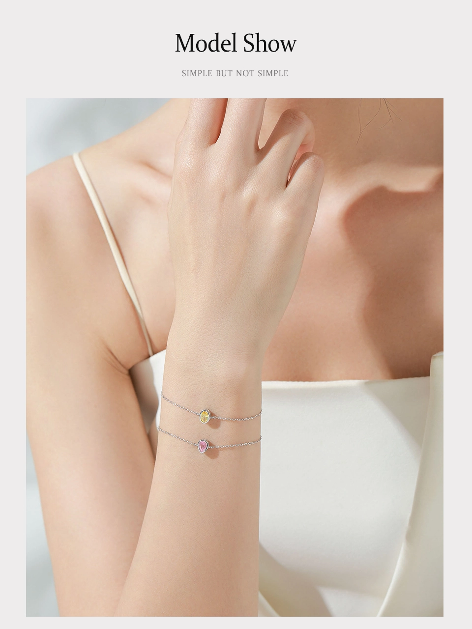 Romantic Pink Water Droplet Shaped Zircon Chain Bracelet 925 Sterling Silver