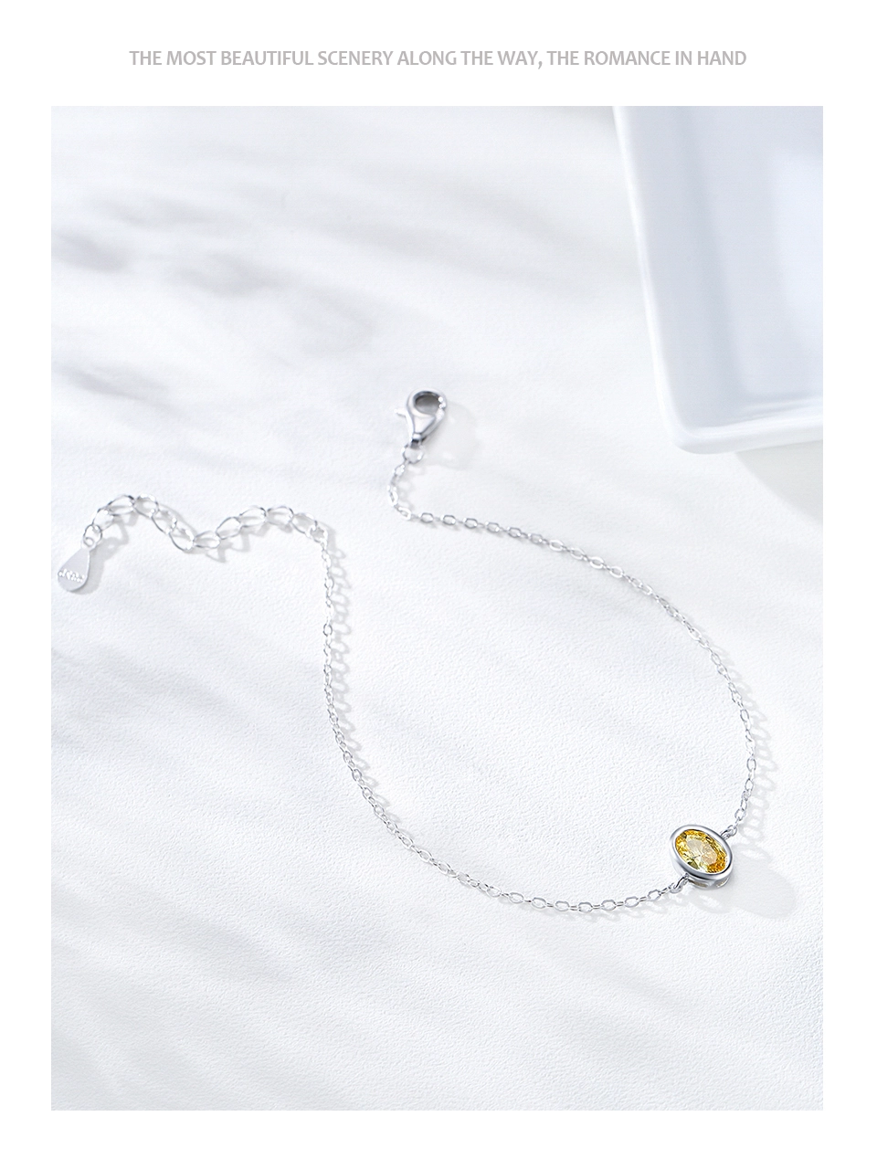 Romantic Pink Water Droplet Shaped Zircon Chain Bracelet 925 Sterling Silver