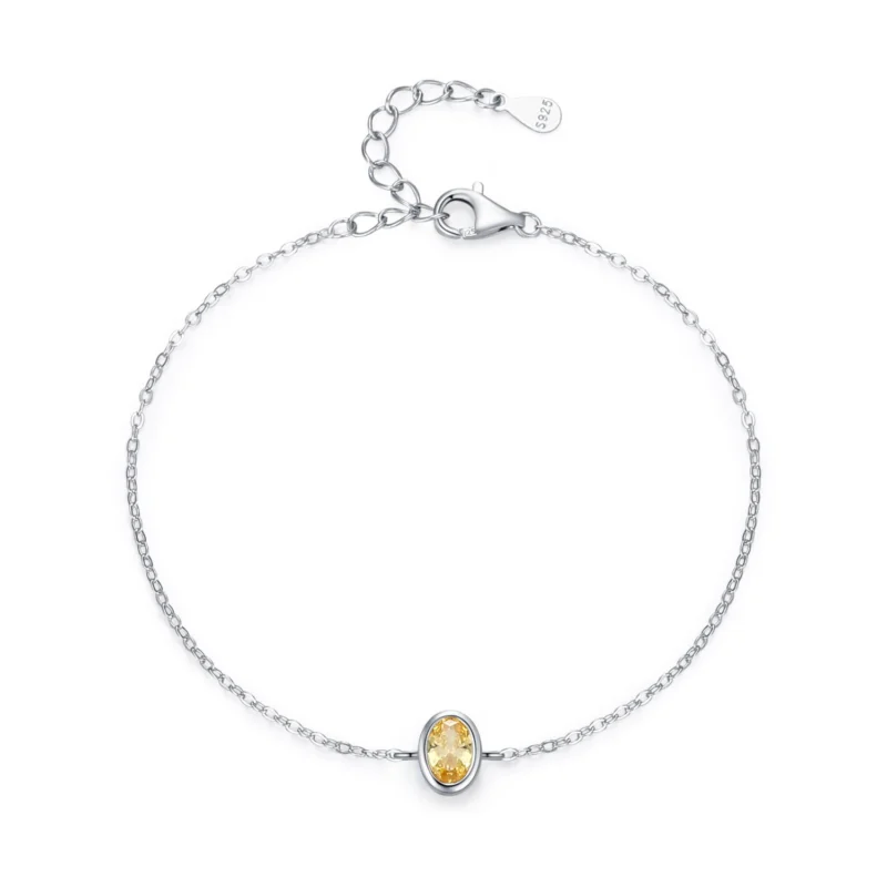 Gorgeous Gold Oval Zircon Chain Bracelet 925 Sterling Silver