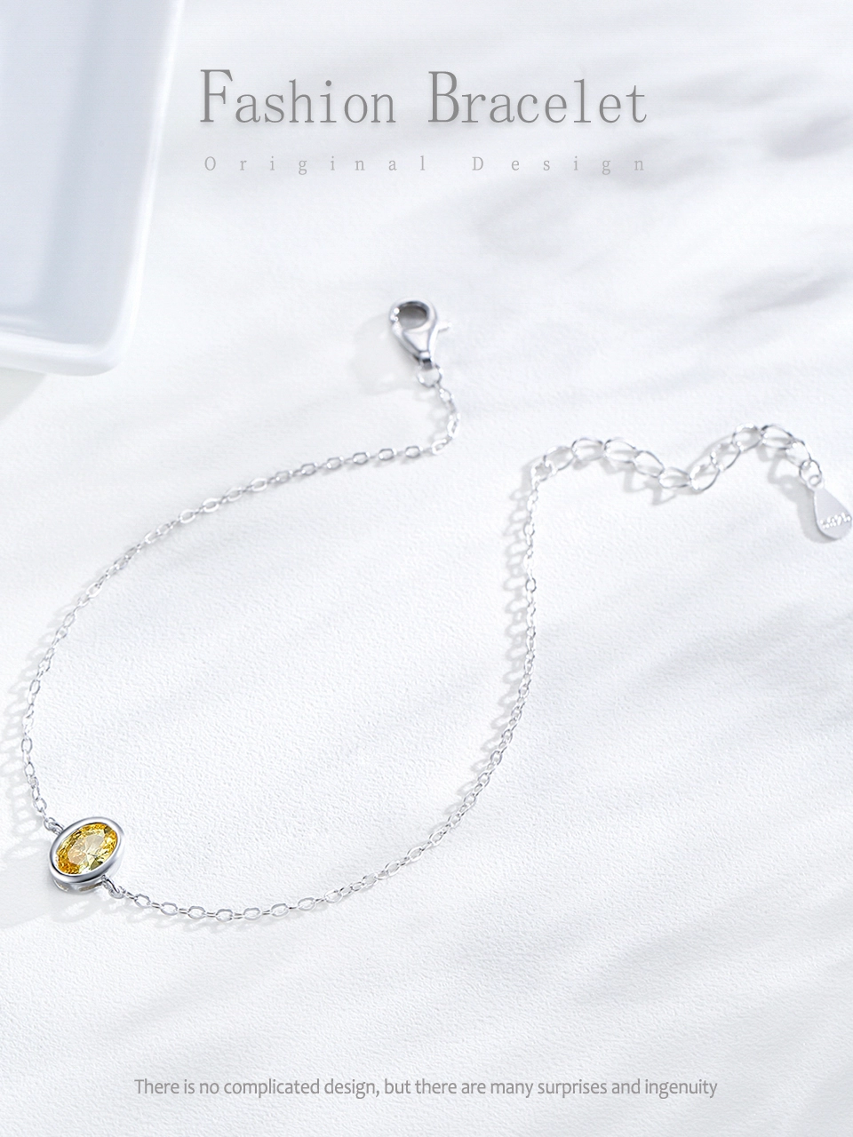Gorgeous Gold Oval Zircon Chain Bracelet 925 Sterling Silver