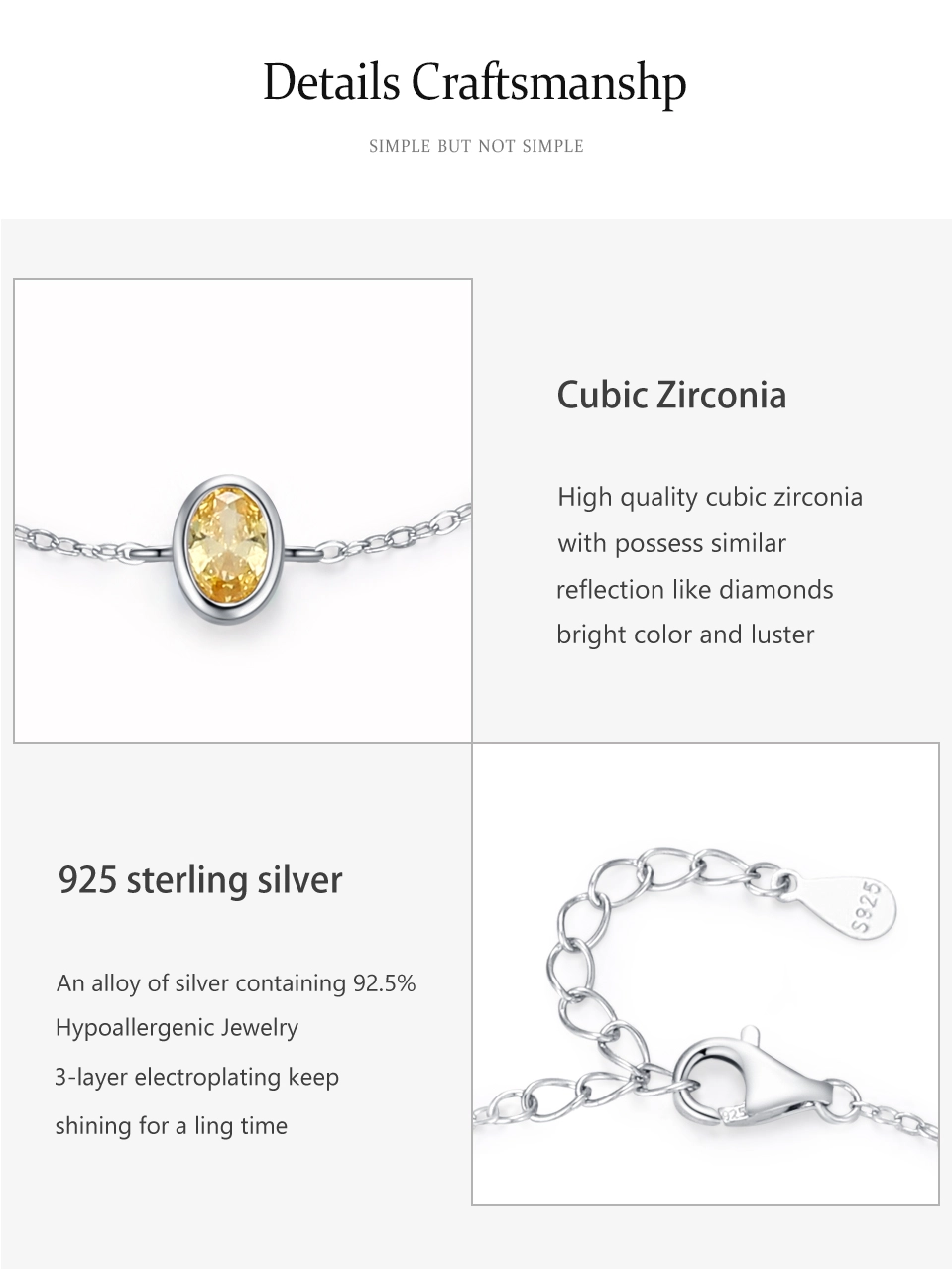 Gorgeous Gold Oval Zircon Chain Bracelet 925 Sterling Silver