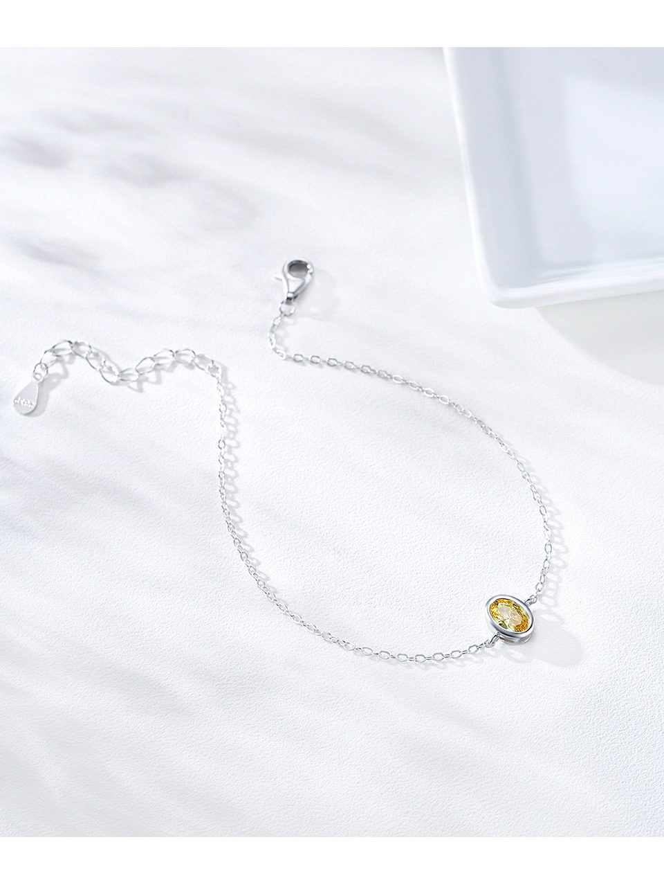 Gorgeous Gold Oval Zircon Chain Bracelet 925 Sterling Silver