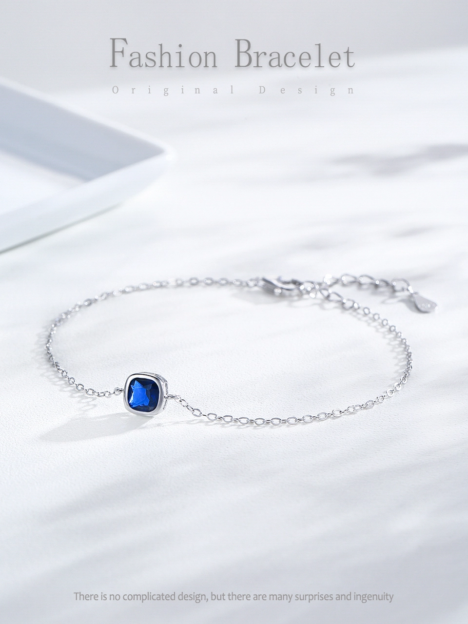 Elegant Square Zircon Chain Bracelet 925 Sterling Silver
