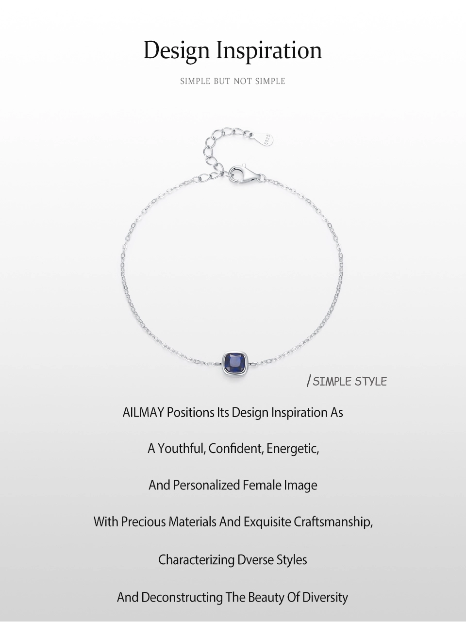 Elegant Square Zircon Chain Bracelet 925 Sterling Silver