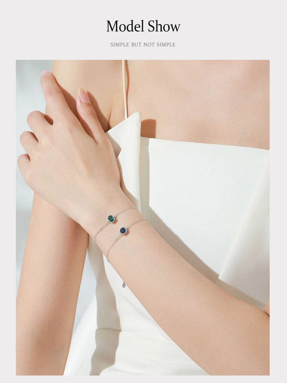 Elegant Square Zircon Chain Bracelet 925 Sterling Silver