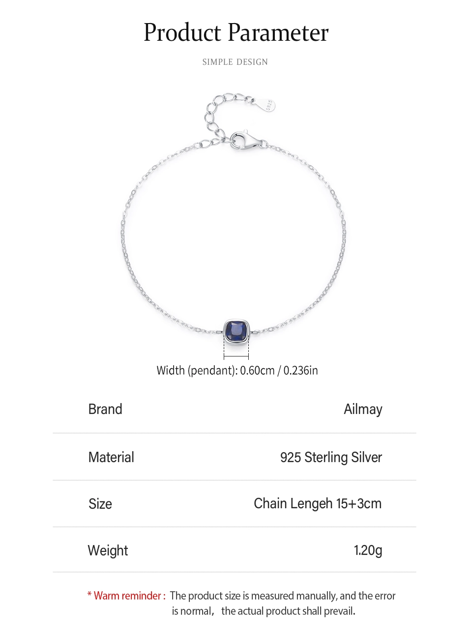 Elegant Square Zircon Chain Bracelet 925 Sterling Silver