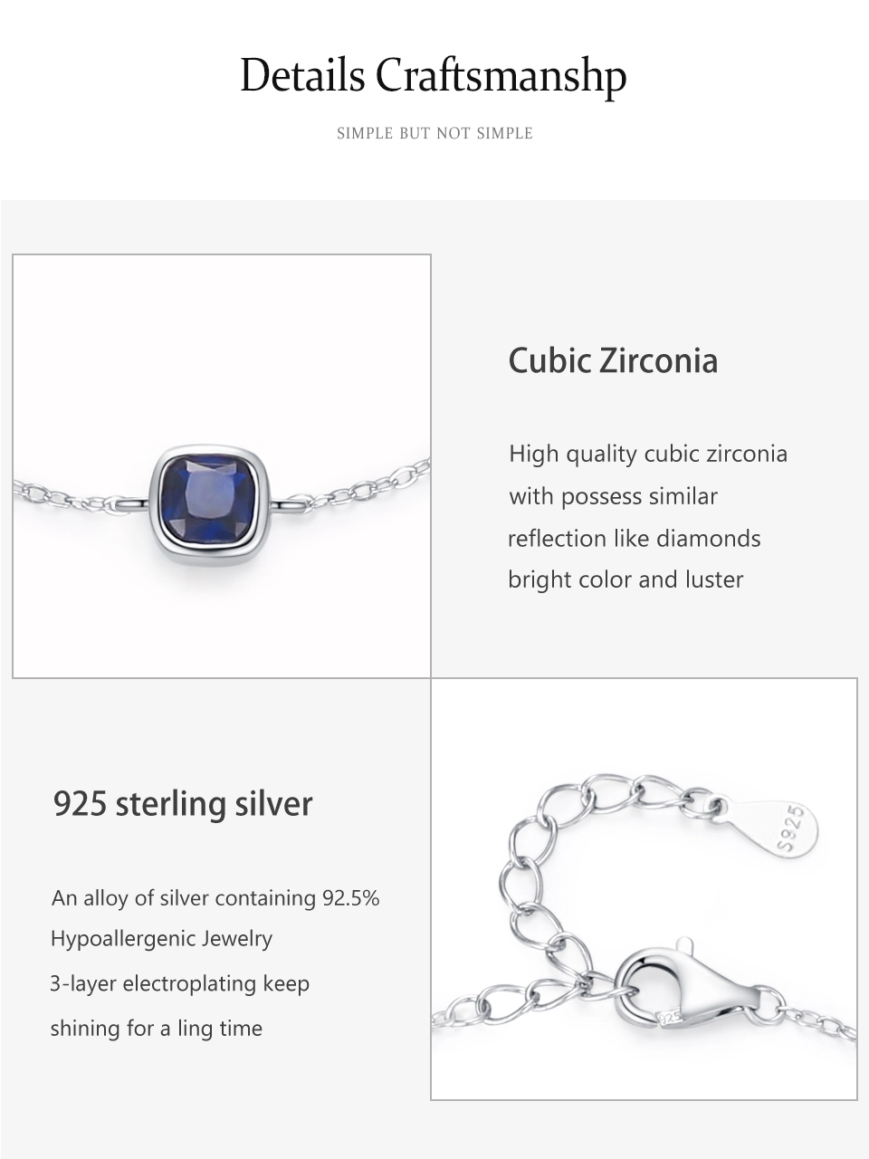 Elegant Square Zircon Chain Bracelet 925 Sterling Silver