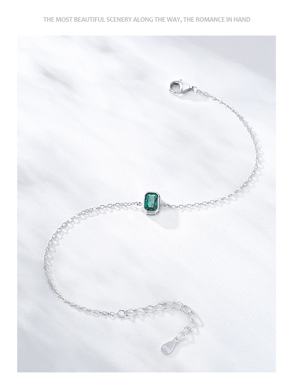 Elegant Square Zircon Chain Bracelet 925 Sterling Silver