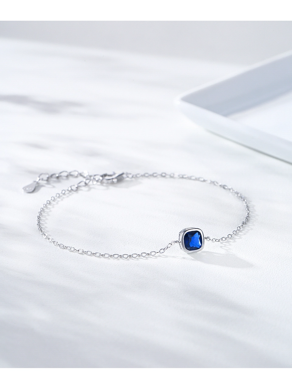 Elegant Square Zircon Chain Bracelet 925 Sterling Silver