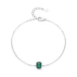 Vintage Green Rectangular Zircon Chain Bracelet 925 Sterling Silver