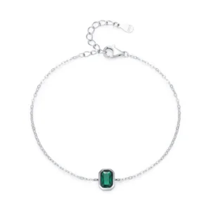 Vintage Green Rectangular Zircon Chain Bracelet 925 Sterling Silver