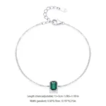 Vintage Green Rectangular Zircon Chain Bracelet 925 Sterling Silver
