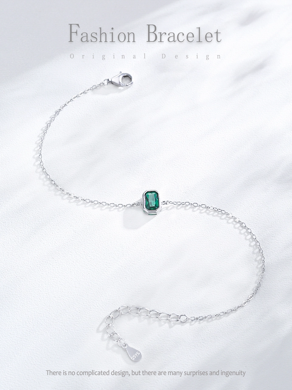 Vintage Green Rectangular Zircon Chain Bracelet 925 Sterling Silver