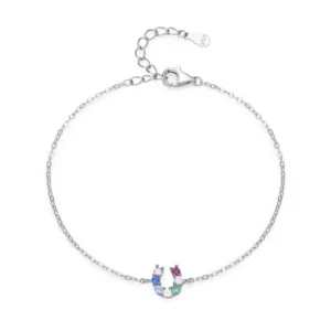 U-shaped Colored Zircon Letter Chain Bracelet 925 Sterling Silver