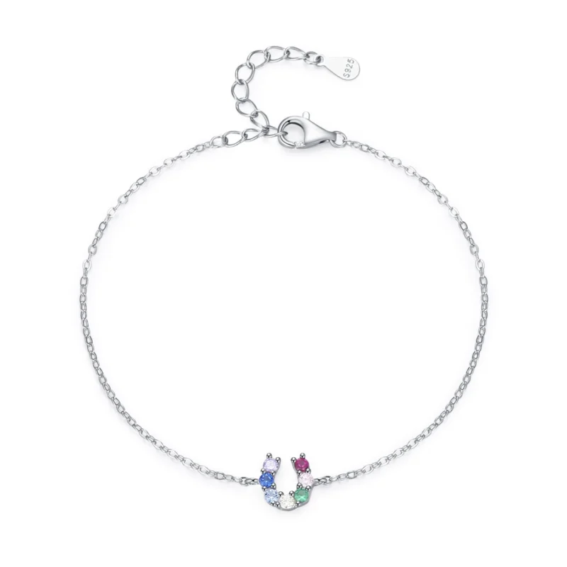 U-shaped Colored Zircon Letter Chain Bracelet 925 Sterling Silver