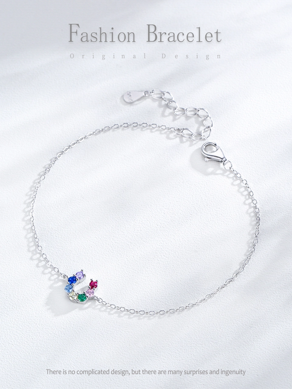 U-shaped Colored Zircon Letter Chain Bracelet 925 Sterling Silver