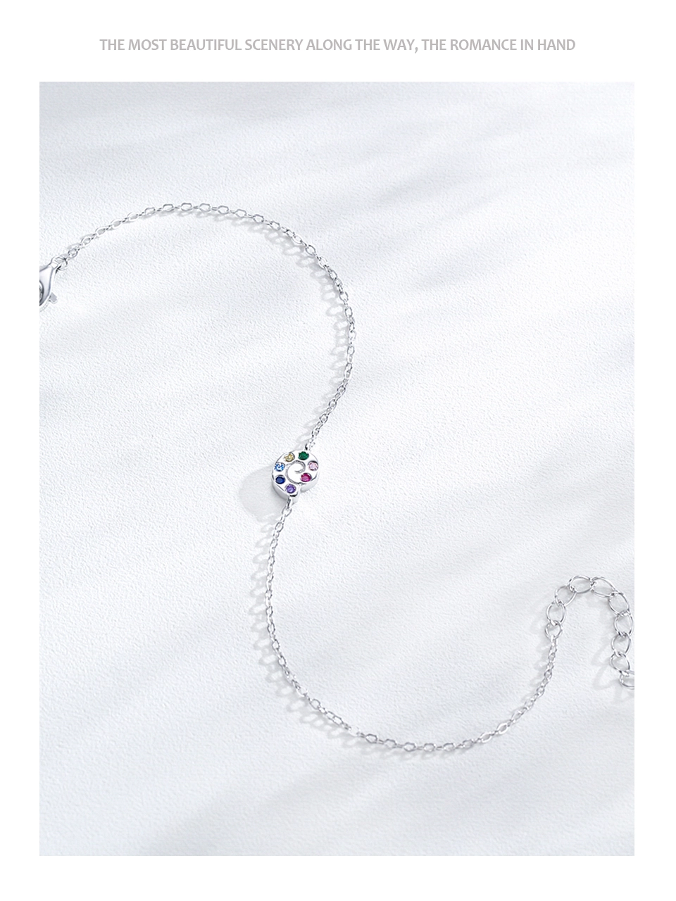 U-shaped Colored Zircon Letter Chain Bracelet 925 Sterling Silver