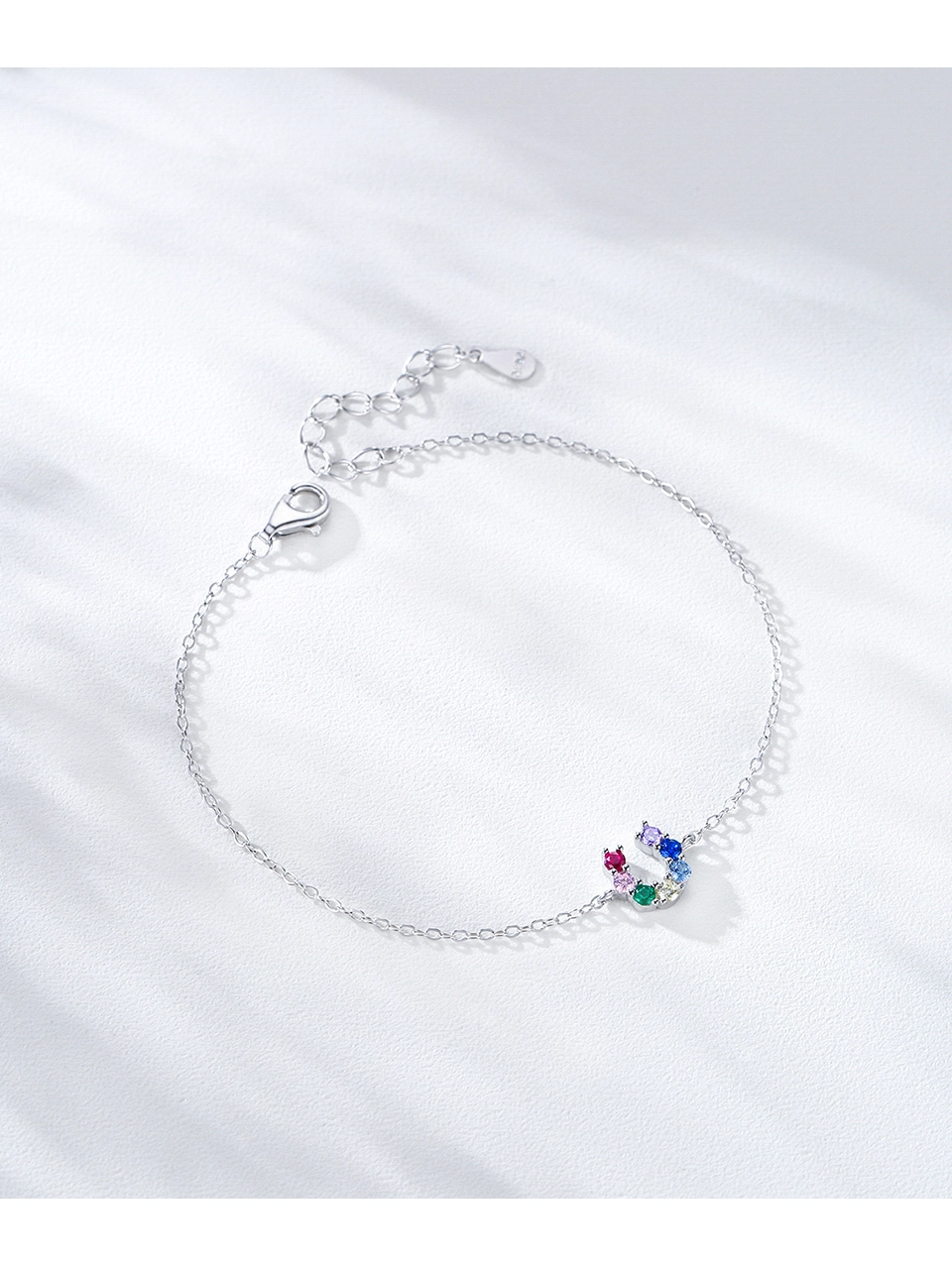 U-shaped Colored Zircon Letter Chain Bracelet 925 Sterling Silver
