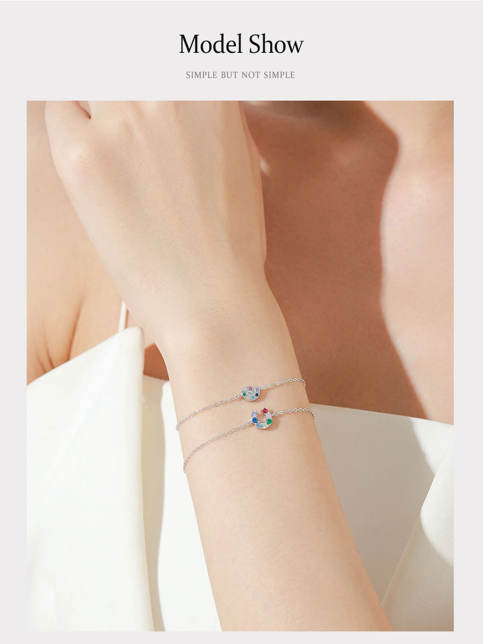 U-shaped Colored Zircon Letter Chain Bracelet 925 Sterling Silver