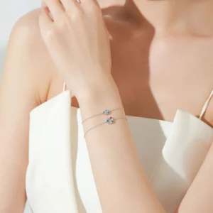 Cute Colored Zircon Snails Chain Bracelet 925 Sterling Silver