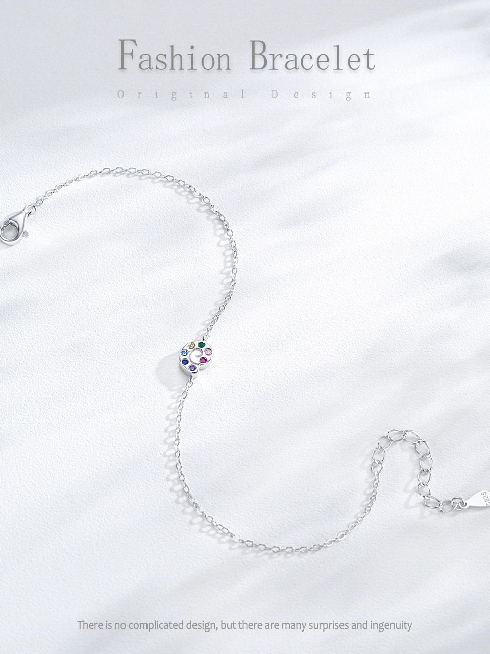 Cute Colored Zircon Snails Chain Bracelet 925 Sterling Silver
