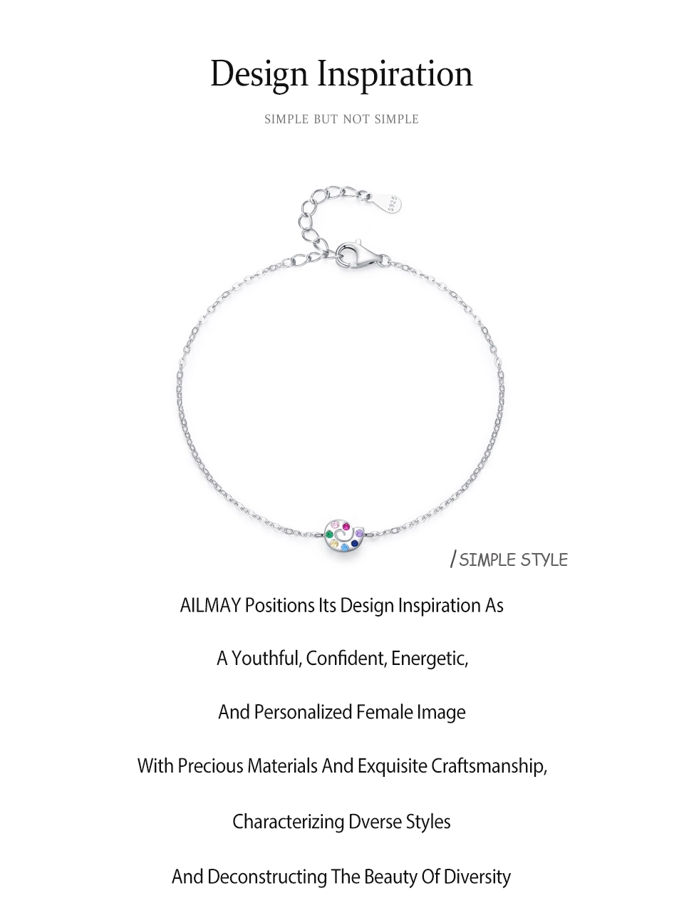 Cute Colored Zircon Snails Chain Bracelet 925 Sterling Silver