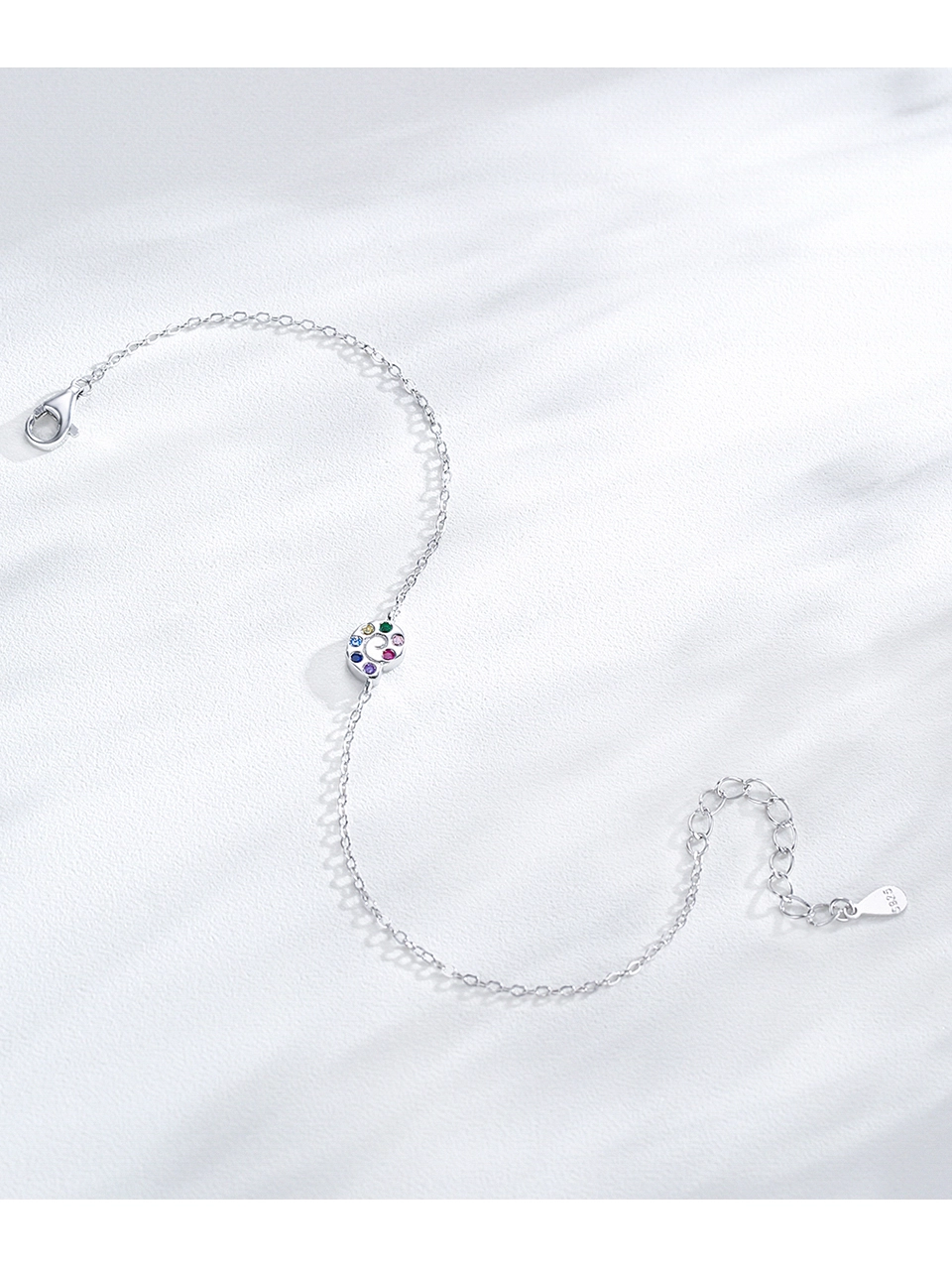 Cute Colored Zircon Snails Chain Bracelet 925 Sterling Silver