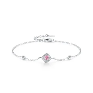 Sweet Pink Zircon Chain Bracelet 925 Sterling Silver