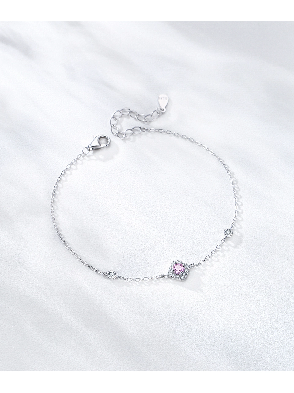 Sweet Pink Zircon Chain Bracelet 925 Sterling Silver